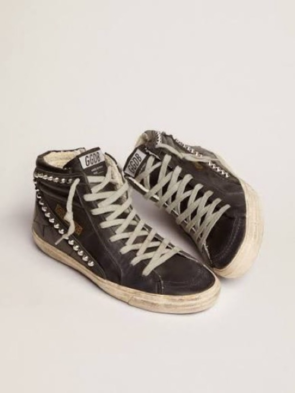 Golden Goose Black Leather Slide with Silver Studs. 37